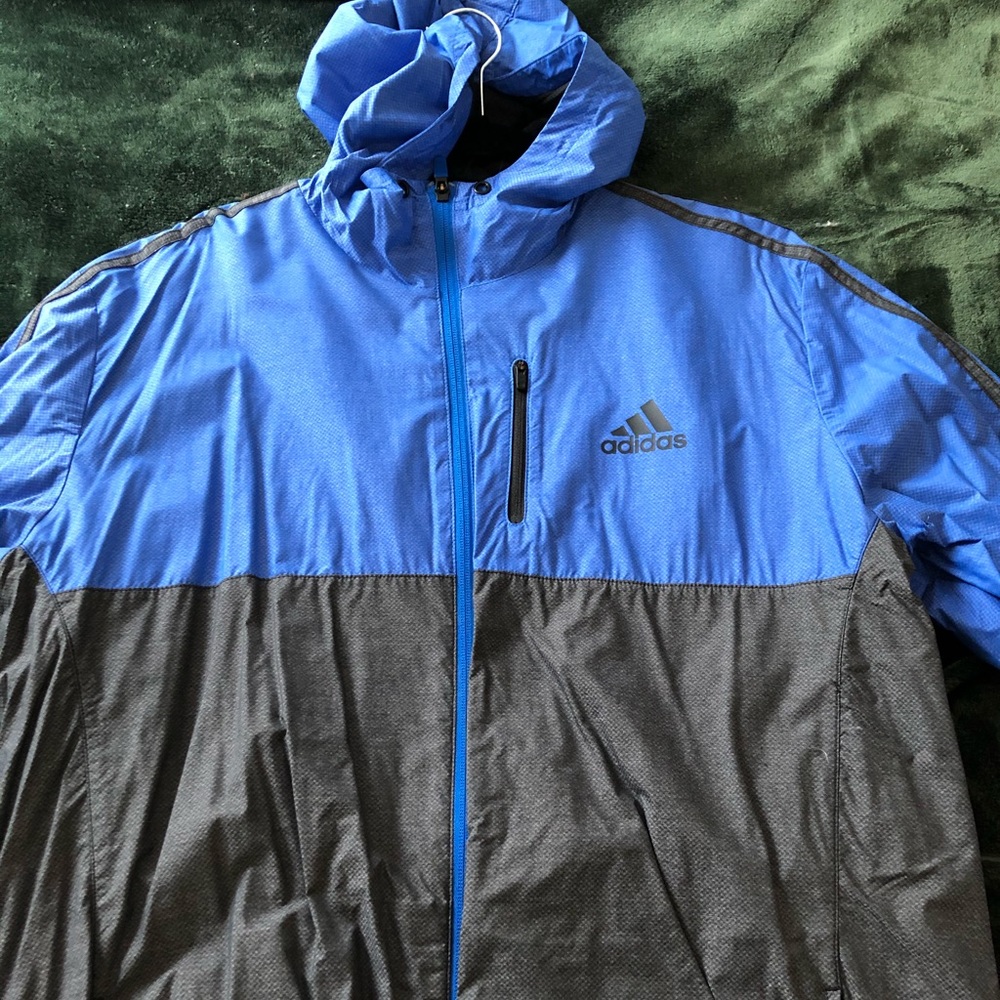 Gray and Royal Blue Adidas Rain Jacket